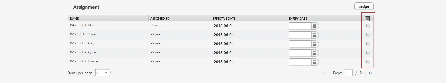 Option to Delete Some or All of the Payees Assigned to the Package