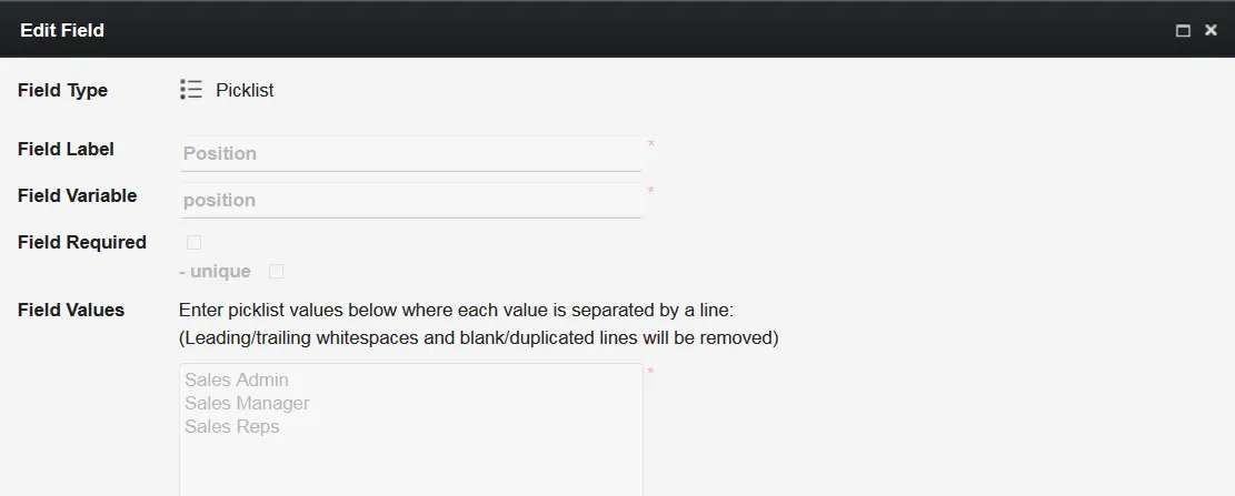 Once Saved, Unable to Add New Values or to Edit Existing Values