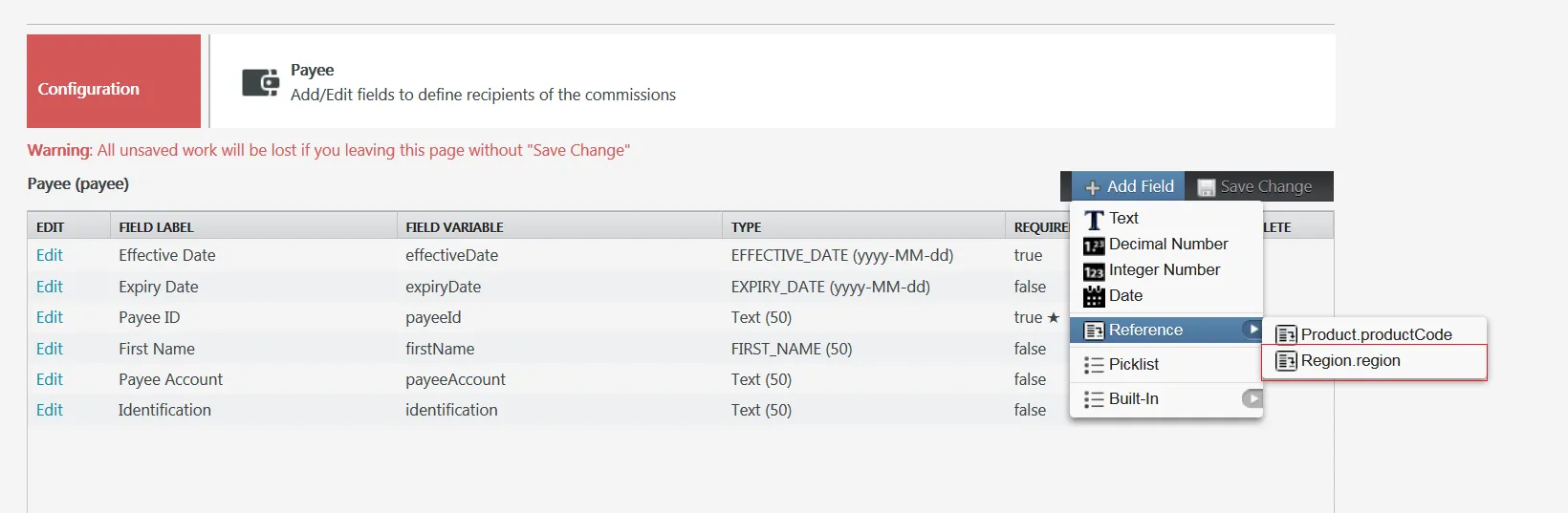 Reference As a Filed Type in Payee