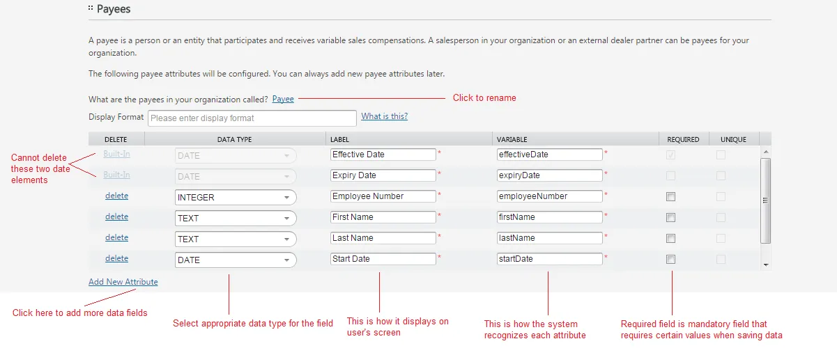 Customize Payee Table